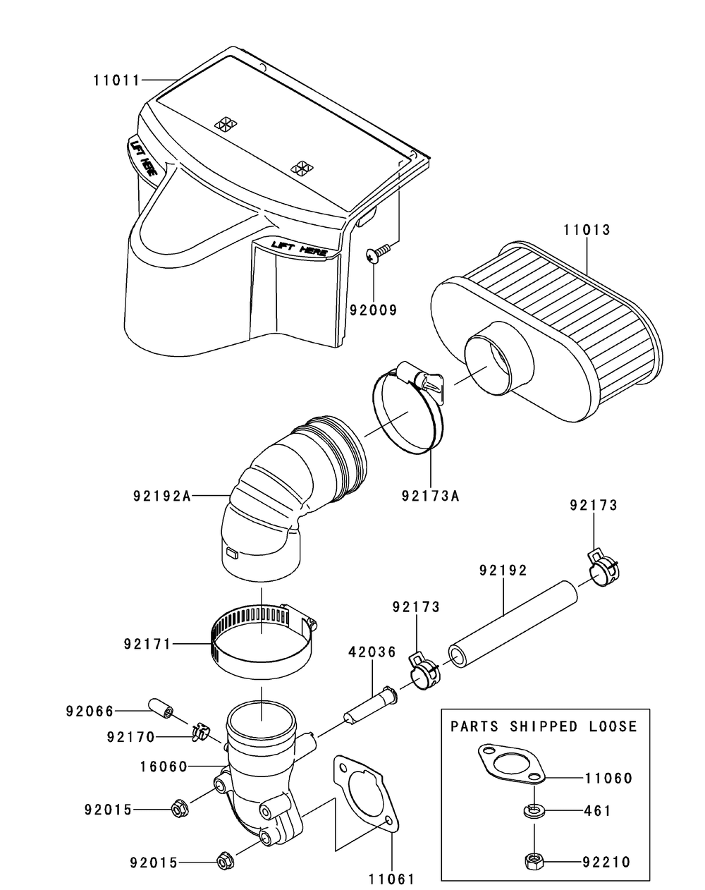 Kawasaki Fr730v-As05 Air Filter And Muffler Diagram and Parts List for Z-FORCESZ48 (17AIDGHB-17AIDGHB010)(2015) Cub Cadet Lawn Tractor